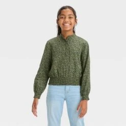 Girls' Long Sleeve Woven Shirt - Cat & Jack™ -CAT & JACK Shop GUEST 04730e6a 3e6a 402f bc44 c099adb369ad