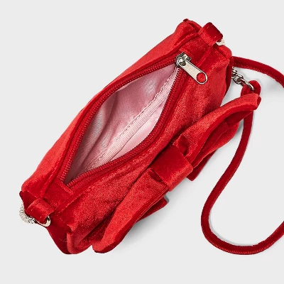 Girls' Velvet Bow Crossbody Bag - Cat & Jack™ Red 2 Girls' Velvet Bow Crossbody Bag - Cat & Jack™ Red - Image 2