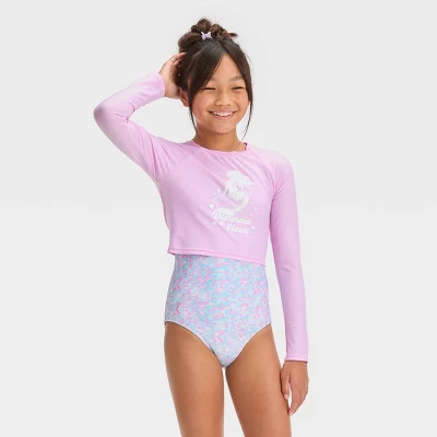 Girls' 'Mermaid At Heart' Unicorn Printed Rash Guard Set - Cat & Jack™ Light Purple 4 Girls' 'Mermaid At Heart' Unicorn Printed Rash Guard Set - Cat & Jack™ Light Purple - Image 4