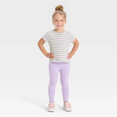 Toddler Girls' Short Sleeve Striped Ribbed T-Shirt - Cat & Jack™ Ivory 2T 2 Toddler Girls' Short Sleeve Striped Ribbed T-Shirt - Cat & Jack™ Ivory 2T - Image 2