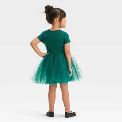 Toddler Girls' Dot Short Sleeve Knit Tulle Dress - Cat & Jack™ Green 1 Toddler Girls' Dot Short Sleeve Knit Tulle Dress - Cat & Jack™ Green