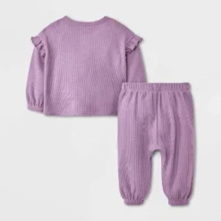 Baby Girls' 2pc Ruffle Cozy Thermal Sweatshirt & Jogger Pants Set - Cat & Jack™