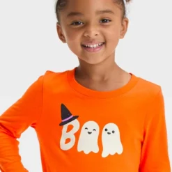 Toddler Girls' Halloween Ghost Long Sleeve T- Shirt - Cat & Jack™ Dark Orange