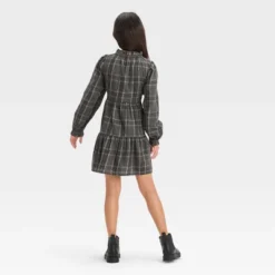 Girls' Long Sleeve Plaid Tiered Woven Dress - Cat & Jack™