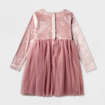 Girls' Adaptive Long Sleeve Star Velour To Tulle Dress - Cat & Jack™ Dusty Pink 1 Girls' Adaptive Long Sleeve Star Velour To Tulle Dress - Cat & Jack™ Dusty Pink