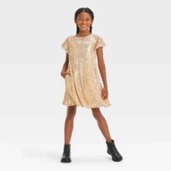 Girls' Short Sleeve Sequin A-Line Dress - Cat & Jack™ Gold -CAT & JACK Shop GUEST 16451fa1 5002 4e72 b607 465a41ab9ade