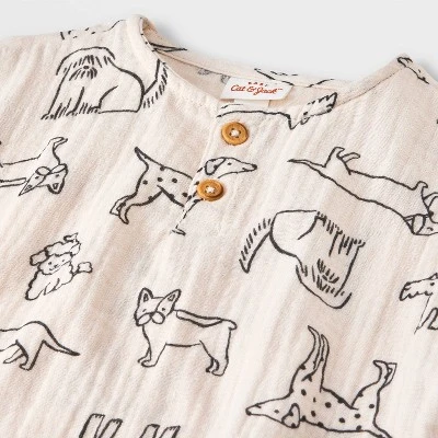 Baby Boys' Dog Printed Henley Gauze Shorts Set - Cat & Jack™ Black 2 Baby Boys' Dog Printed Henley Gauze Shorts Set - Cat & Jack™ Black - Image 2