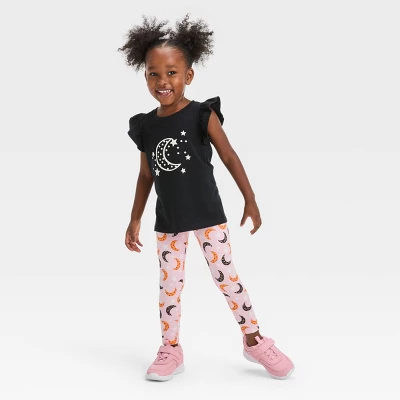 Toddler Girls' Moon 'Glow In The Dark' Short Sleeve Top & Leggings Set - Cat & Jack™ Black 3 Toddler Girls' Moon 'Glow In The Dark' Short Sleeve Top & Leggings Set - Cat & Jack™ Black - Image 3