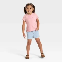 Toddler Girls' Short Sleeve Flower Ribbed T-Shirt - Cat & Jack™ Light Mauve 18M -CAT & JACK Shop GUEST 1dd0c84e 411b 453c 880d 73e36bc4bb32