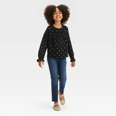 Girls' Long Sleeve Gold Foil Bow Woven Shirt - Cat & Jack™ Black 2 Girls' Long Sleeve Gold Foil Bow Woven Shirt - Cat & Jack™ Black - Image 2