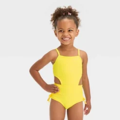 Toddler Girls' Textured Cut Out One Piece Swimsuit - Cat & Jack™ Yellow -CAT & JACK Shop GUEST 21090233 4c0e 42ad 9d71 f00636c44e54