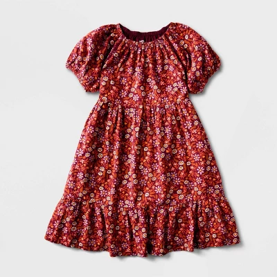 Girls' Adaptive Short Sleeve Woven Dress - Cat & Jack™ Burgundy 4 Girls' Adaptive Short Sleeve Woven Dress - Cat & Jack™ Burgundy - Image 4