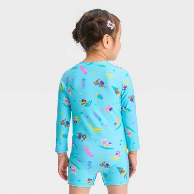Toddler Girls' Sealife One Piece Swimsuit - Cat & Jack™ Turquoise Blue 2 Toddler Girls' Sealife One Piece Swimsuit - Cat & Jack™ Turquoise Blue - Image 2