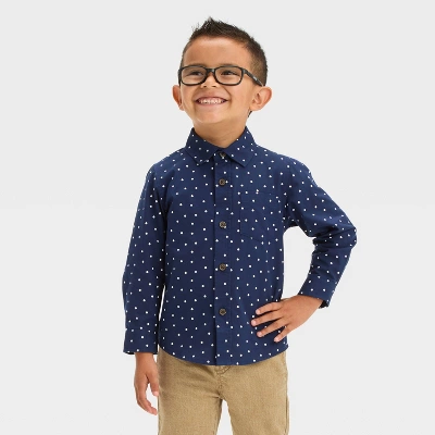 Toddler Boys' Long Sleeve Dot Printed 'Button-Down' Shirt - Cat & Jack™ Navy Blue 3 Toddler Boys' Long Sleeve Dot Printed 'Button-Down' Shirt - Cat & Jack™ Navy Blue - Image 3