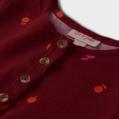 Toddler Girls' Apple Button-Front Short Sleeve Dress - Cat & Jack™ Burgundy 12M 2 Toddler Girls' Apple Button-Front Short Sleeve Dress - Cat & Jack™ Burgundy 12M - Image 2