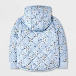 Toddler Girls' Floral Printed Reversible Puffer Jacket - Cat & Jack™ Blue