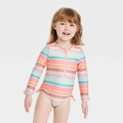 Toddler Girls' One Piece Rash Guard - Cat & Jack™ Off-White 3 Toddler Girls' One Piece Rash Guard - Cat & Jack™ Off-White - Image 3