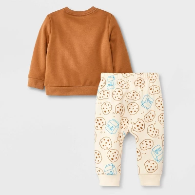 Baby 2pc Cookie Fleece Graphic Top & Bottom Set - Cat & Jack™ Brown 1 Baby 2pc Cookie Fleece Graphic Top & Bottom Set - Cat & Jack™ Brown