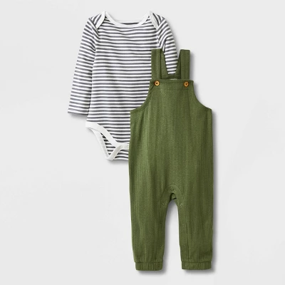 Baby 2pc Long Sleeve Bodysuit & Overalls Set - Cat & Jack™ Olive Green 4 Baby 2pc Long Sleeve Bodysuit & Overalls Set - Cat & Jack™ Olive Green - Image 4
