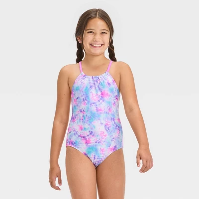 Girls' Tie-Dye One Piece Swimsuit Set - Cat & Jack™ Violet 1 Girls' Tie-Dye One Piece Swimsuit Set - Cat & Jack™ Violet