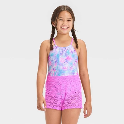 Girls' Tie-Dye One Piece Swimsuit Set - Cat & Jack™ Violet 4 Girls' Tie-Dye One Piece Swimsuit Set - Cat & Jack™ Violet - Image 4