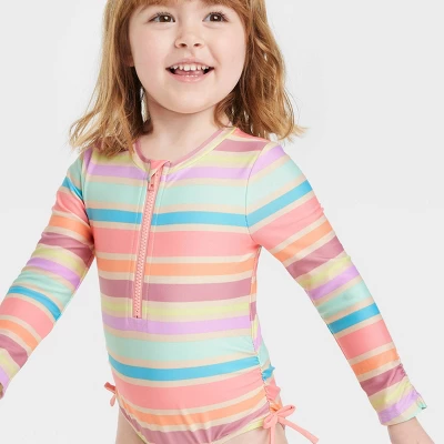 Toddler Girls' One Piece Rash Guard - Cat & Jack™ Off-White 1 Toddler Girls' One Piece Rash Guard - Cat & Jack™ Off-White