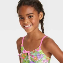 Girls' Flower Love Tankini Set - Cat & Jack™ Light Green/Light Pink