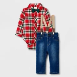 Baby Boys' Holiday Plaid Suspender Top & Bottom Set - Cat & Jack™ Red -CAT & JACK Shop GUEST 350027e0 efa4 4b76 b1a8 968c4e821774