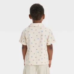 Toddler Boys' Short Sleeve 4th Of July Food Button Down Shirt - Cat & Jack™ Cream
