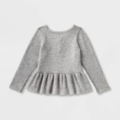 Toddler Girls' Adaptive Long Sleeve Henley Peplum Shirt - Cat & Jack™ Heather Gray