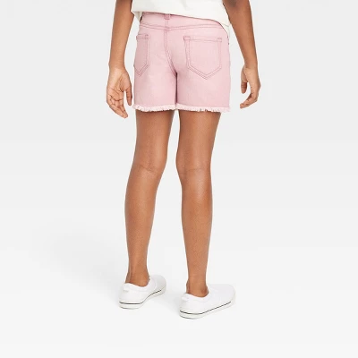Girls' Mid-Rise Cut-Off Jean Shorts - Cat & Jack™ Pink 1 Girls' Mid-Rise Cut-Off Jean Shorts - Cat & Jack™ Pink