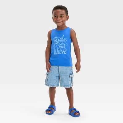 Toddler Boys' Short Sleeve Ride The Wave Tank Top - Cat & Jack™ Blue 3 Toddler Boys' Short Sleeve Ride The Wave Tank Top - Cat & Jack™ Blue - Image 3