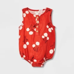 Baby Floral Gauze Tank Henley Romper - Cat & Jack™ Red -CAT & JACK Shop GUEST 3c47c6e4 8c28 4fad 9556 e437234d833f