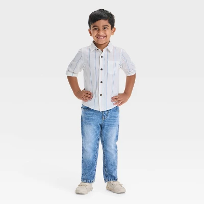 Toddler Boys' Button-Front Straight Leg Denim Pants - Cat & Jack™Medium Wash 2 Toddler Boys' Button-Front Straight Leg Denim Pants - Cat & Jack™Medium Wash - Image 2