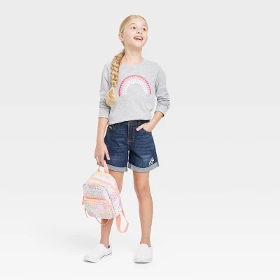 Girls' Embroidered Midi Jean Shorts - Cat & Jack™ Dark Wash 2 Girls' Embroidered Midi Jean Shorts - Cat & Jack™ Dark Wash - Image 2