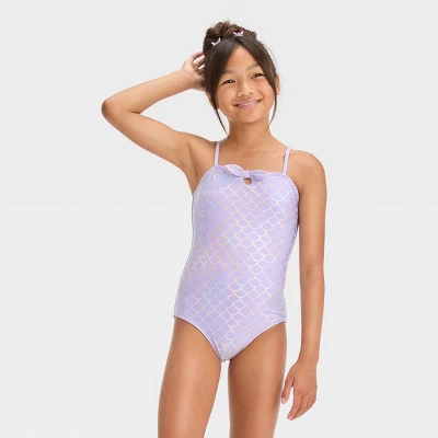 Girls' Mermaid Printed One Piece Swimsuit - Cat & Jack™ Lavender 3 Girls' Mermaid Printed One Piece Swimsuit - Cat & Jack™ Lavender - Image 3