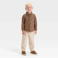 Toddler Boys' Long Sleeve Checkered Woven Shirt - Cat & Jack™ Brown/Black -CAT & JACK Shop GUEST 40cee164 3464 49ff 8933 b1195fe43db0