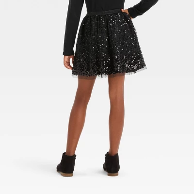 Girls' 'Sequin' Holiday Skirt - Cat & Jack™ Black 1 Girls' 'Sequin' Holiday Skirt - Cat & Jack™ Black