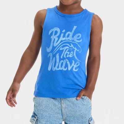 Toddler Boys' Short Sleeve Ride The Wave Tank Top - Cat & Jack™ Blue 1 Toddler Boys' Short Sleeve Ride The Wave Tank Top - Cat & Jack™ Blue