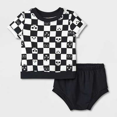 Baby 2pc Checkered Sweatshirt & Bottom Set - Cat & Jack™ Black 4 Baby 2pc Checkered Sweatshirt & Bottom Set - Cat & Jack™ Black - Image 4