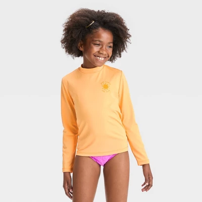 Girls' Sun Long Sleeve Rash Guard Top - Cat & Jack™ Orange 3 Girls' Sun Long Sleeve Rash Guard Top - Cat & Jack™ Orange - Image 3