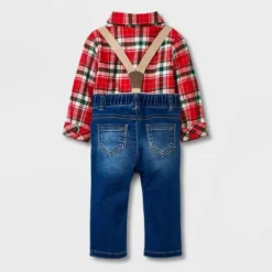 Baby Boys' Holiday Plaid Suspender Top & Bottom Set - Cat & Jack™ Red