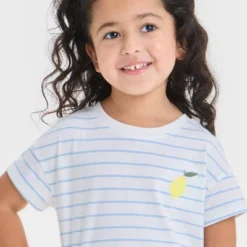Toddler Girls' Lemon Striped Graphic T-Shirt - Cat & Jack™ Light Blue
