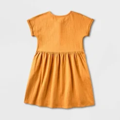 Girls' Adaptive Short Sleeve Knit Dress - Cat & Jack™ Dark Mustard Yellow