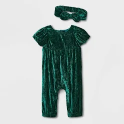 Baby Girls' Crinkle Crushed Velour Romper With Headband - Cat & Jack™ Green -CAT & JACK Shop GUEST 56876db2 997b 4eb3 b7ac 43b3460fd387