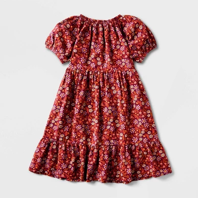 Girls' Adaptive Short Sleeve Woven Dress - Cat & Jack™ Burgundy 1 Girls' Adaptive Short Sleeve Woven Dress - Cat & Jack™ Burgundy