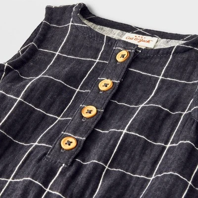 Baby Striped Gauze Tank Henley Romper - Cat & Jack™ Gray 2 Baby Striped Gauze Tank Henley Romper - Cat & Jack™ Gray - Image 2