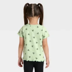 Toddler Girls' Short Sleeve Black Bow Ribbed T-Shirt - Cat & Jack™ Light Sage 18M