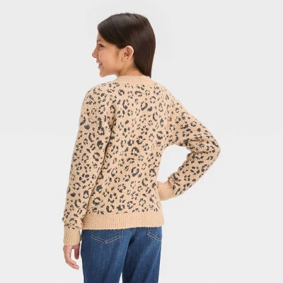 Girls' Leopard Print Short Open Layering Cardigan - Cat & Jack™ Beige 1 Girls' Leopard Print Short Open Layering Cardigan - Cat & Jack™ Beige