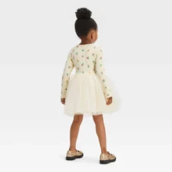 Toddler Girls' Floral Long Sleeve Knit Tulle Dress - Cat & Jack™ Off-White